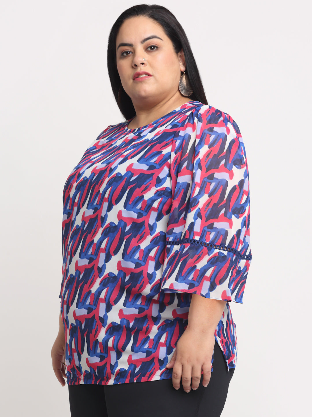 plusS Blue Plus Size Printed Top