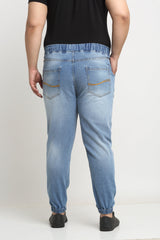 plusS Men Comfort Light Fade Stretchable Cotton Jogger Jeans