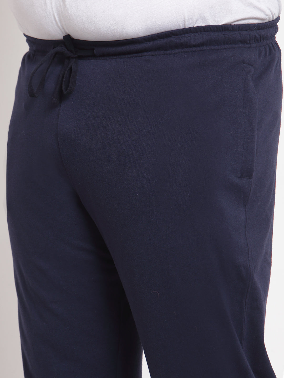 Men Navy Blue Solid Straight-Fit Cotton Track Pants