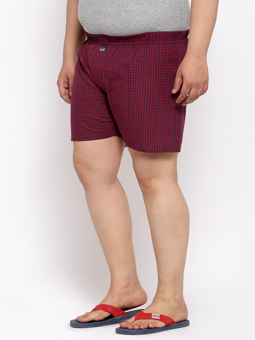 plusS Men Plus Size Maroon  Black Checked Pure Cotton Boxers MBX208E