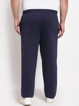 Men Navy Blue Solid Straight-Fit Cotton Track Pants