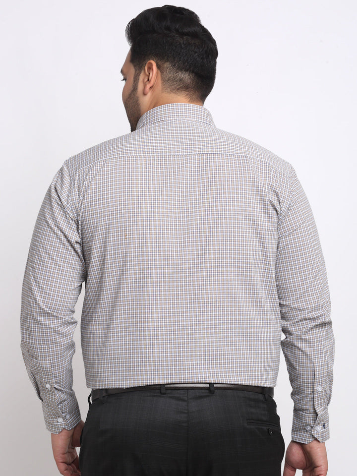 plusS Plus Size Grey Spread Collar Opaque Cotton Formal Shirt