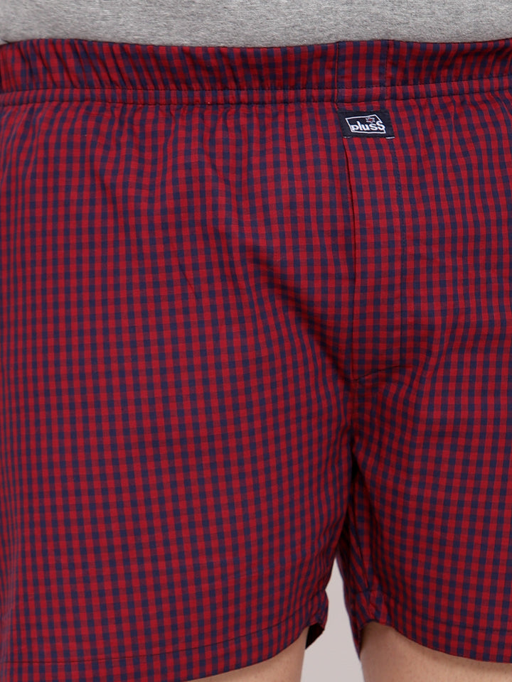 plusS Men Plus Size Maroon  Black Checked Pure Cotton Boxers MBX208E