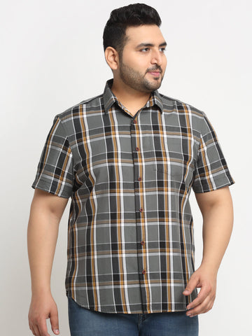 Plus Size Tartan Checks Cotton Casual Shirt