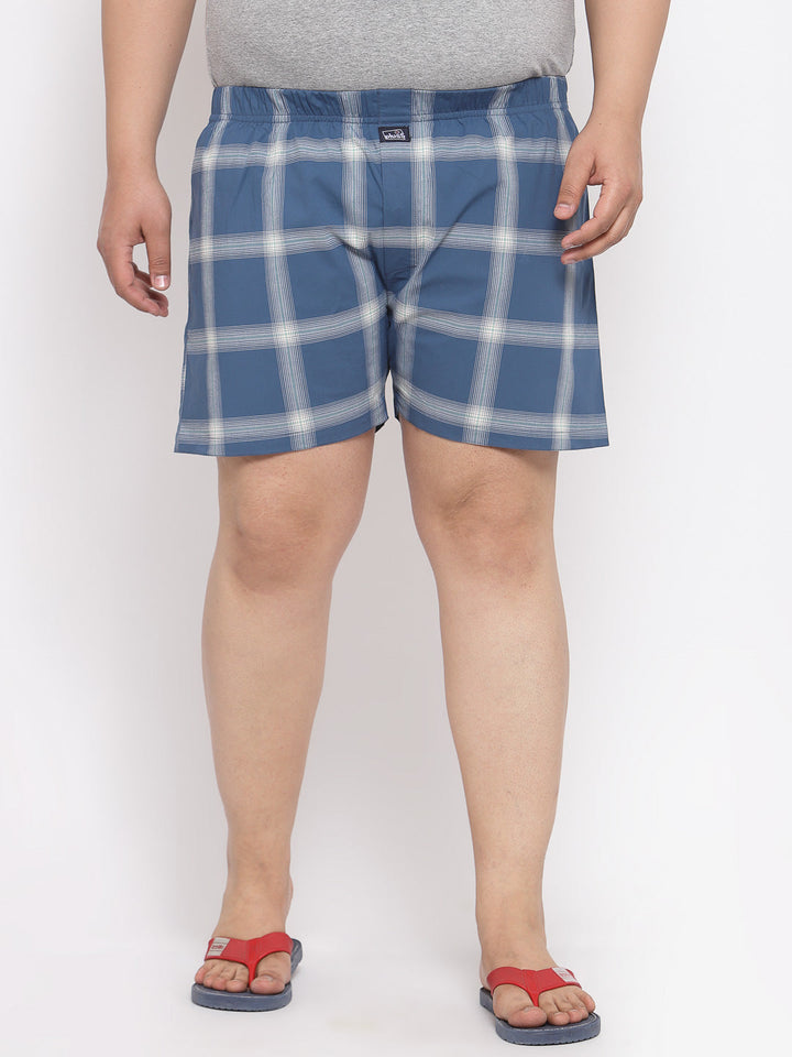 plusS Mens Plus Size Blue and Grey Checked Pure Cotton Boxers MBX208E