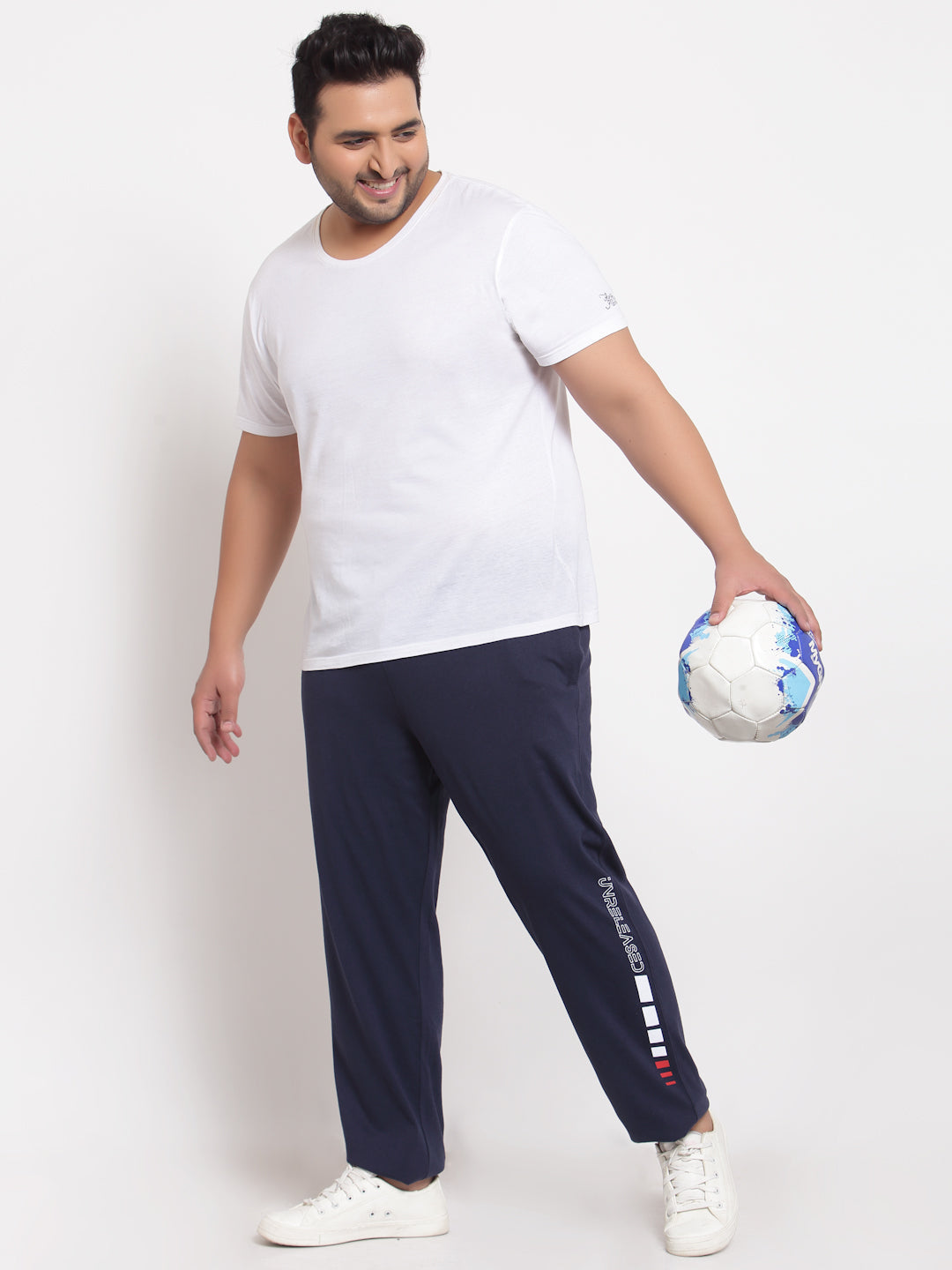 Men Navy Blue Solid Straight-Fit Cotton Track Pants