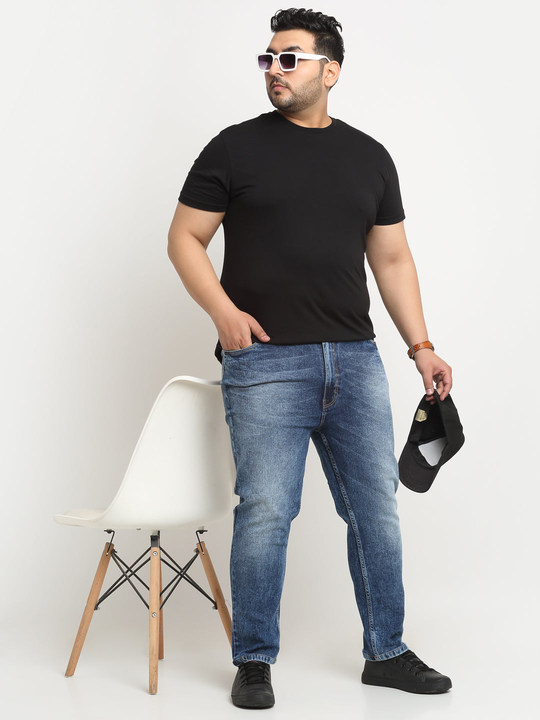 Men Plus Size Comfort Regular-Fit Heavy Fade Stretchable Cotton Jeans