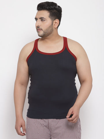 plusS Men Navy Blue Solid Tank Innerwear Vest