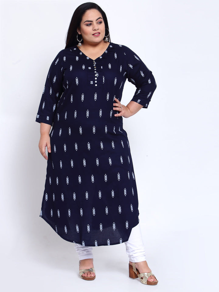 Women Navy Blue Ethnic Motifs Printed Kurta