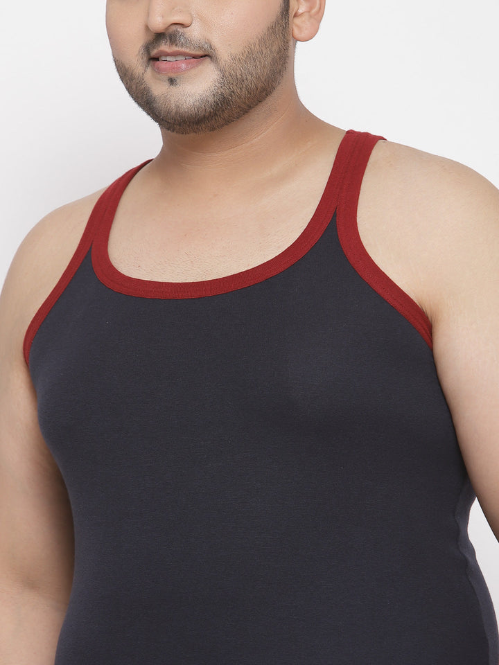 plusS Men Navy Blue Solid Tank Innerwear Vest