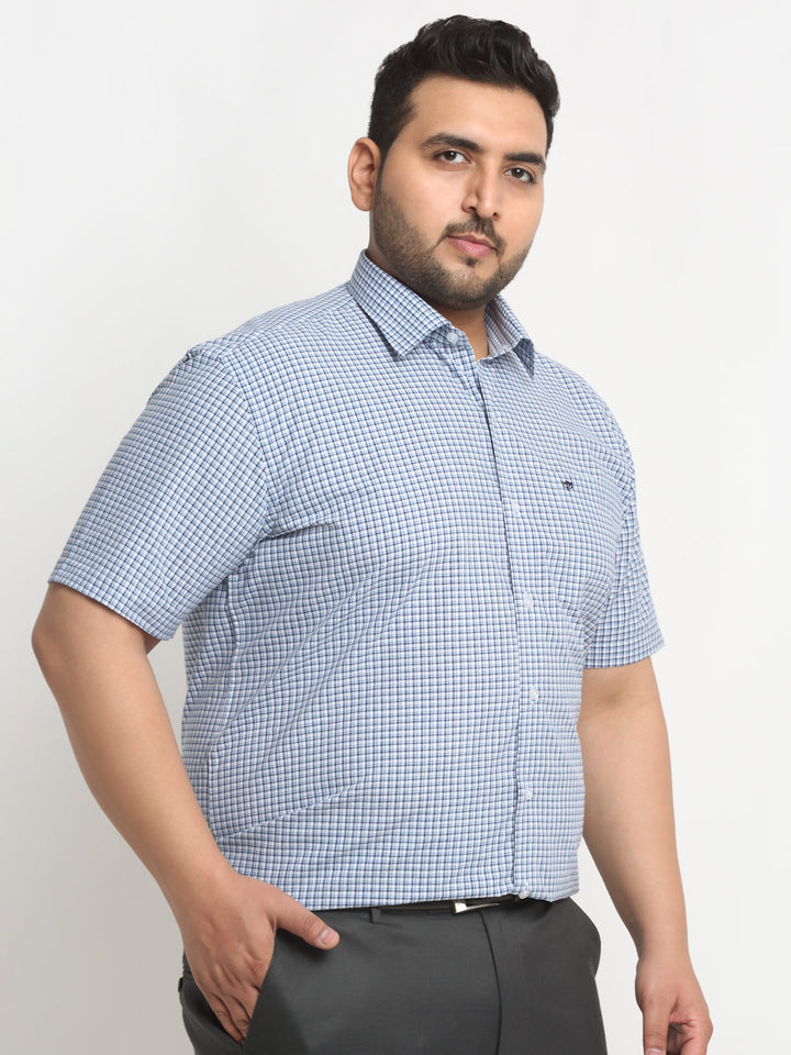 plusS Plus Size Blue Micro Checked Opaque Formal Shirt