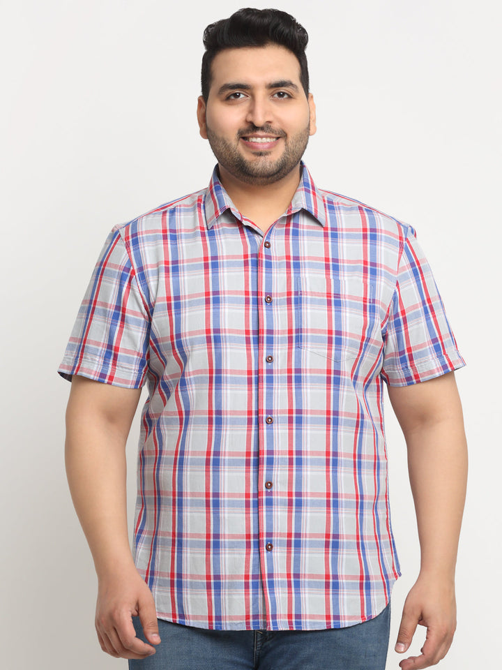 Plus Size Tartan Checks Cotton Casual Shirt