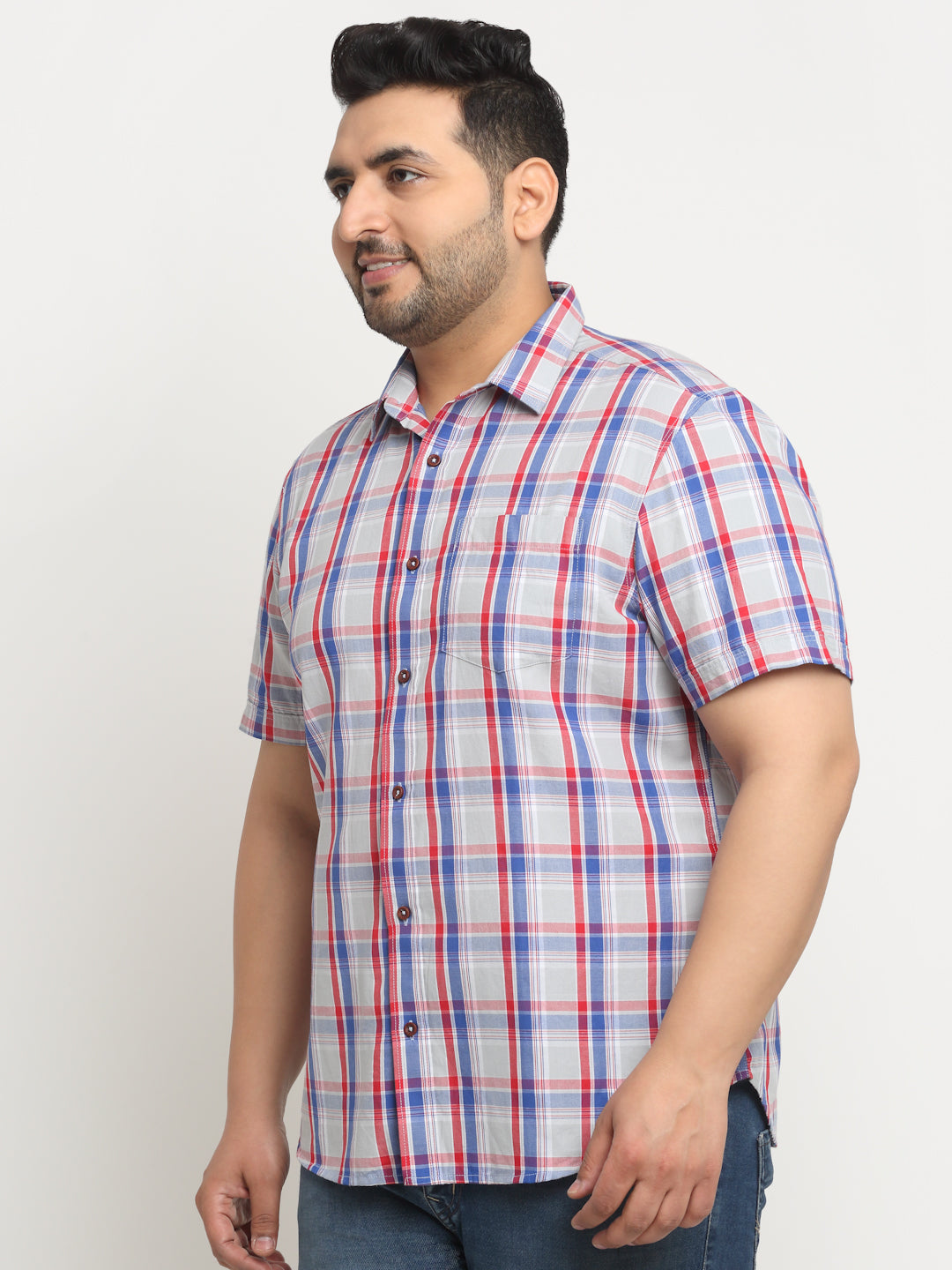 Plus Size Tartan Checks Cotton Casual Shirt