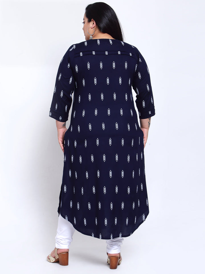 Women Navy Blue Ethnic Motifs Printed Kurta