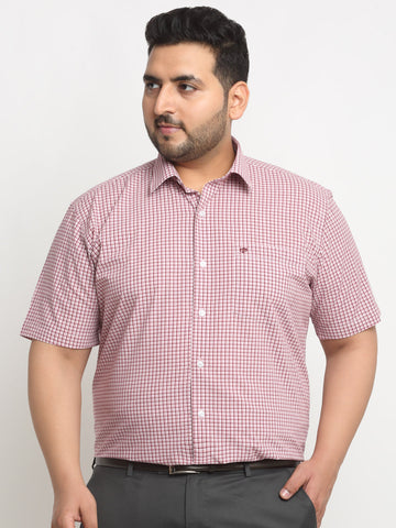 plusS Pink Checked Spread Collar Cotton Formal Shirt