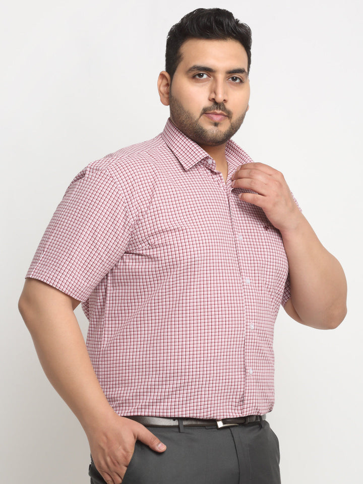 plusS Pink Checked Spread Collar Cotton Formal Shirt