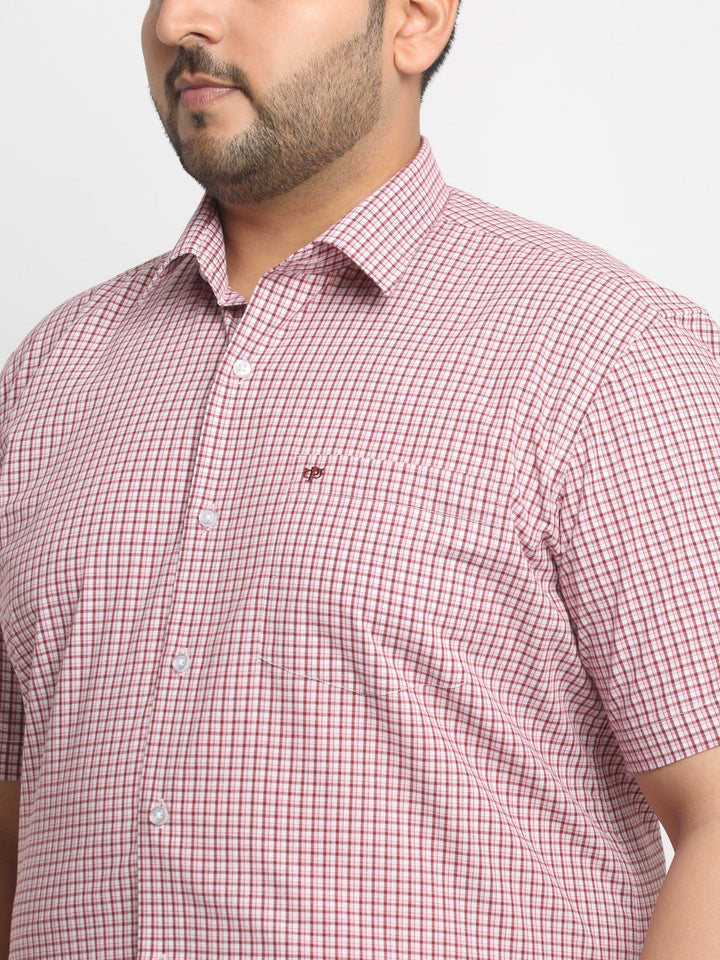 plusS Pink Checked Spread Collar Cotton Formal Shirt