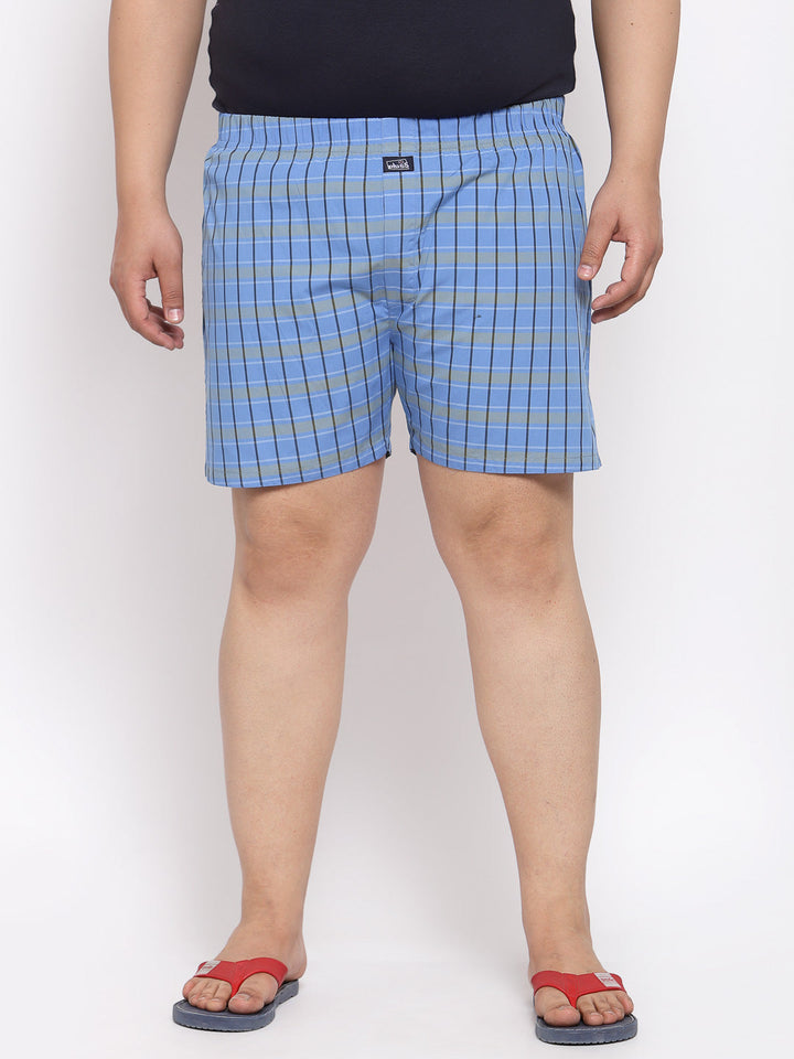 plusS Men Plus Size Blue  Grey Checked Pure Cotton Boxers MBX208E