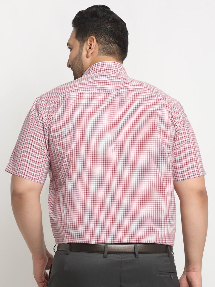 plusS Pink Checked Spread Collar Cotton Formal Shirt