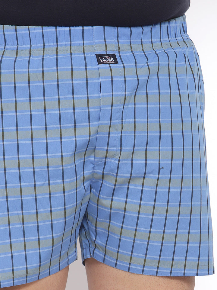 plusS Men Plus Size Blue  Grey Checked Pure Cotton Boxers MBX208E