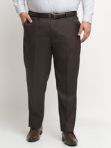 plusS Men Brown Mid-Rise Cotton Formal Trousers