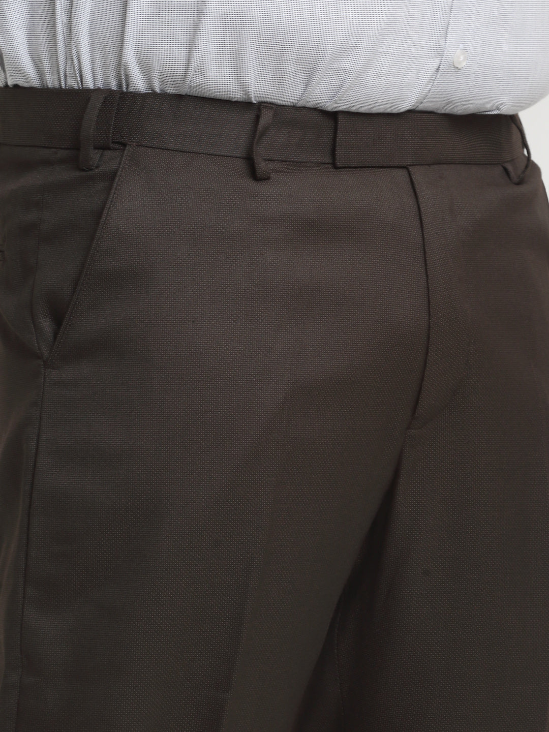 plusS Men Brown Mid-Rise Cotton Formal Trousers