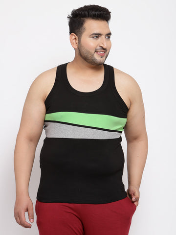 plusS Men Black  Green Colourblocked Innerwear Vest