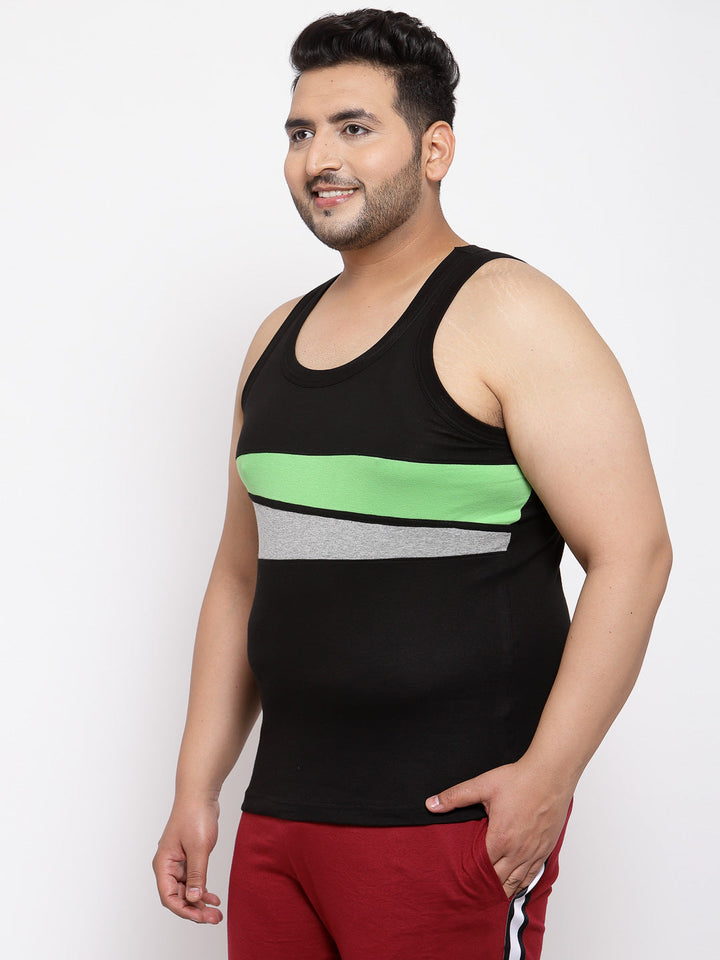 plusS Men Black  Green Colourblocked Innerwear Vest