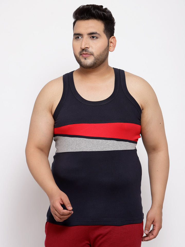 plusS Men Navy Blue  Grey Printed Innerwear Vest