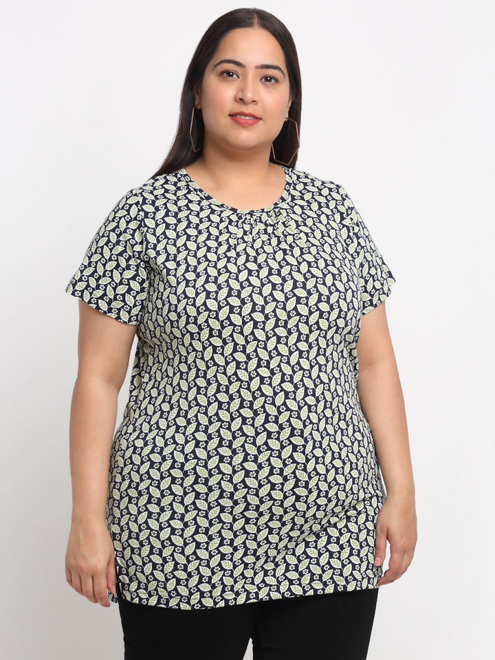 Plus Size Floral Printed Cotton T-shirt