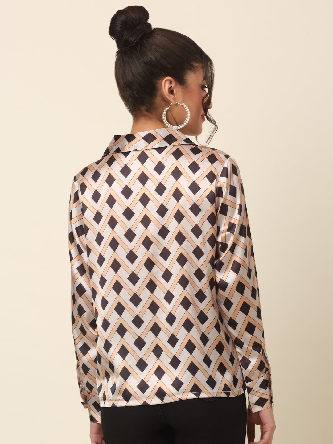 plusS Beige Geometric Printed Casual Shirt