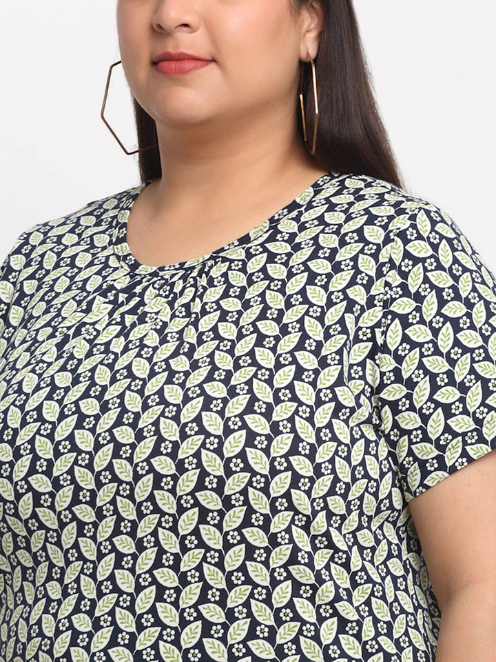 Plus Size Floral Printed Cotton T-shirt