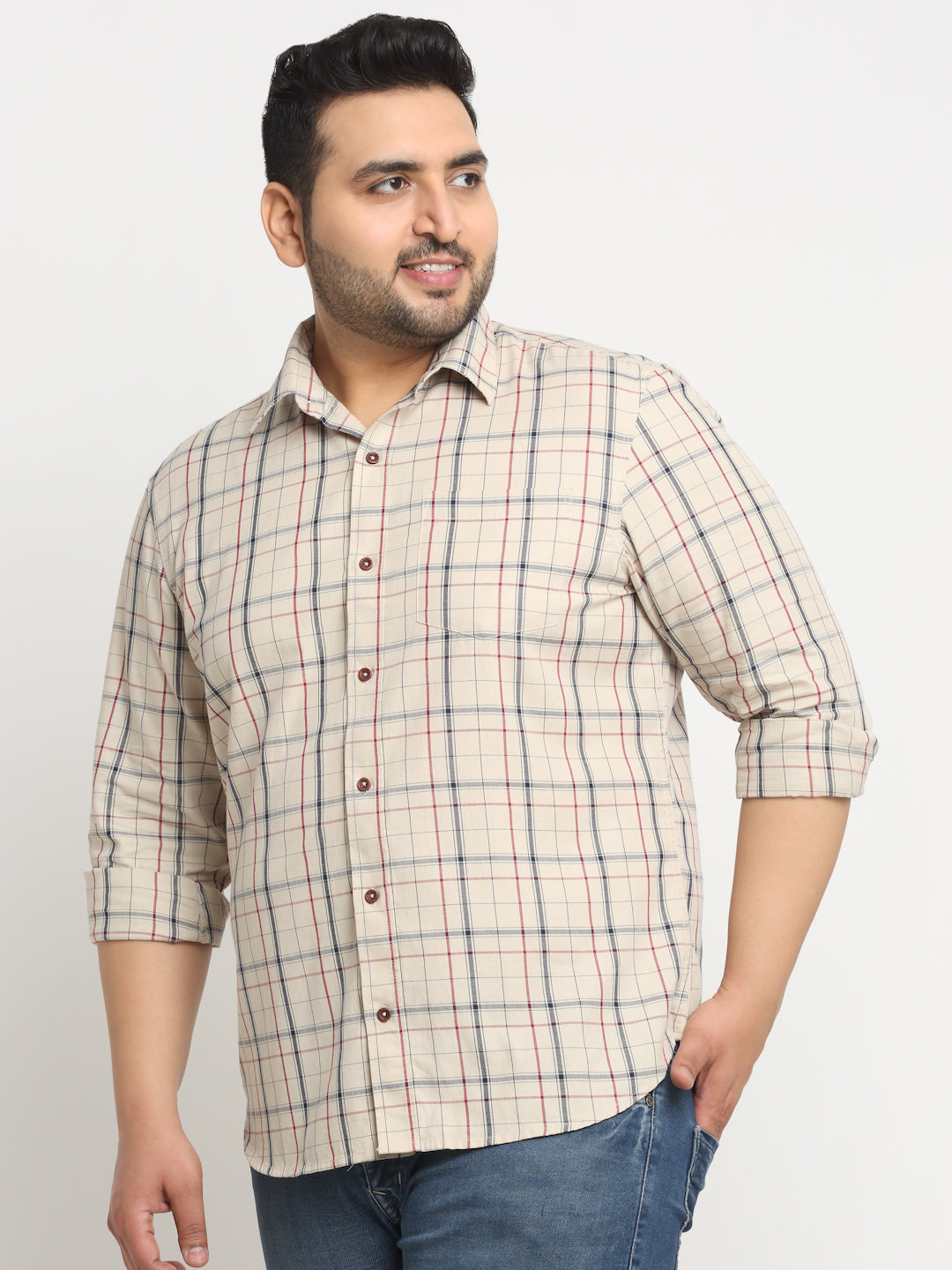 plusS Plus Size Checked Cotton Casual Shirt