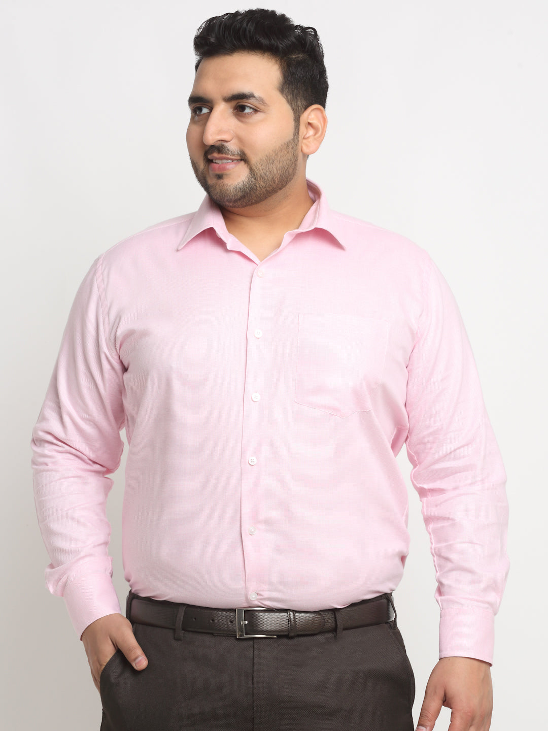 plusS Pink Horizontal Striped Spread Collar Long Sleeves Cotton Formal Shirt