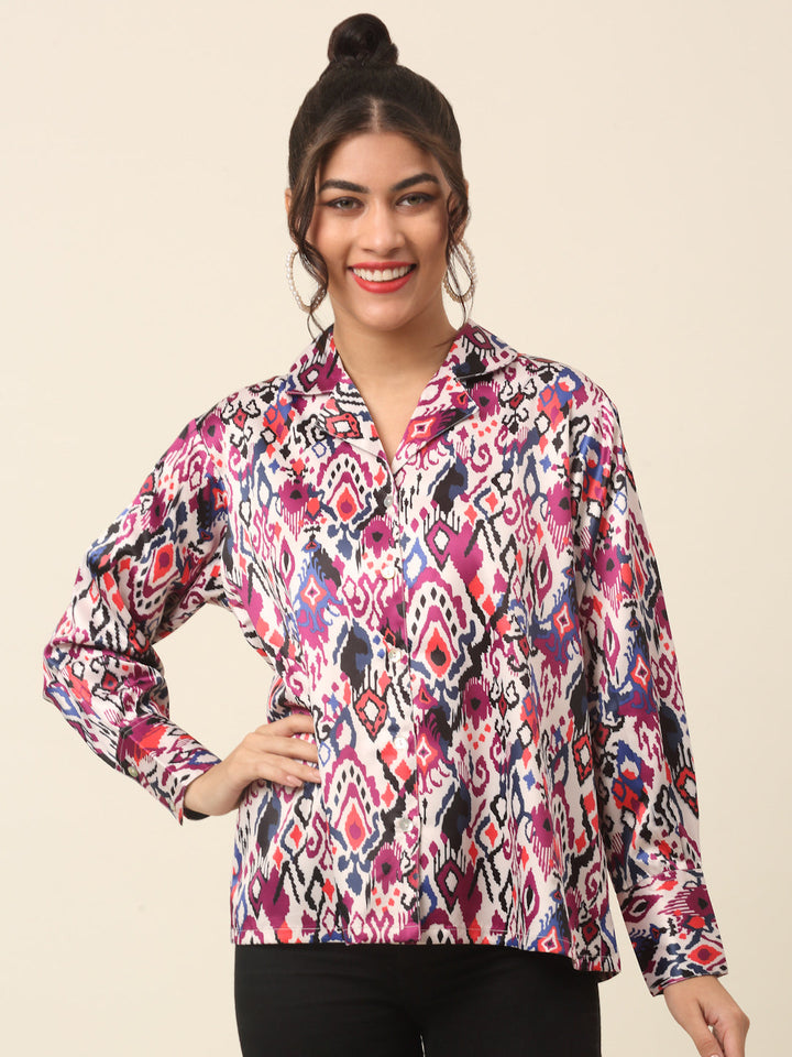 plusS Pink Abstract Printed Cutaway Collar Casual Shirt