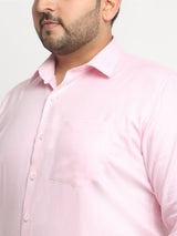 plusS Pink Horizontal Striped Spread Collar Long Sleeves Cotton Formal Shirt