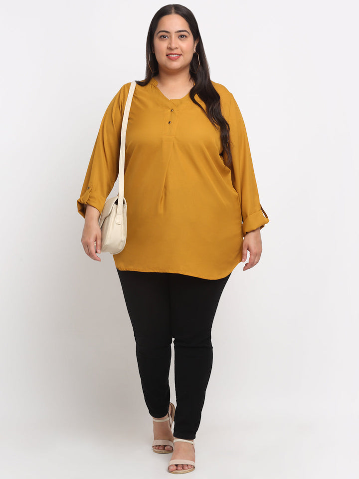 plusS Mandarin Collar Longline Top