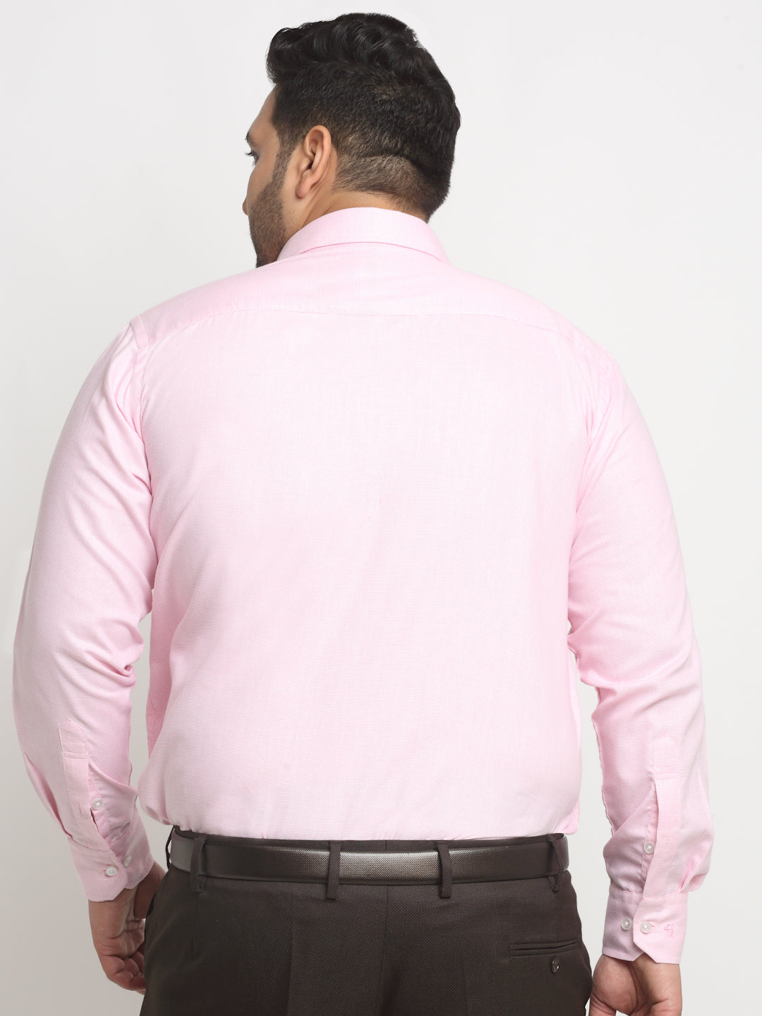 plusS Pink Horizontal Striped Spread Collar Long Sleeves Cotton Formal Shirt