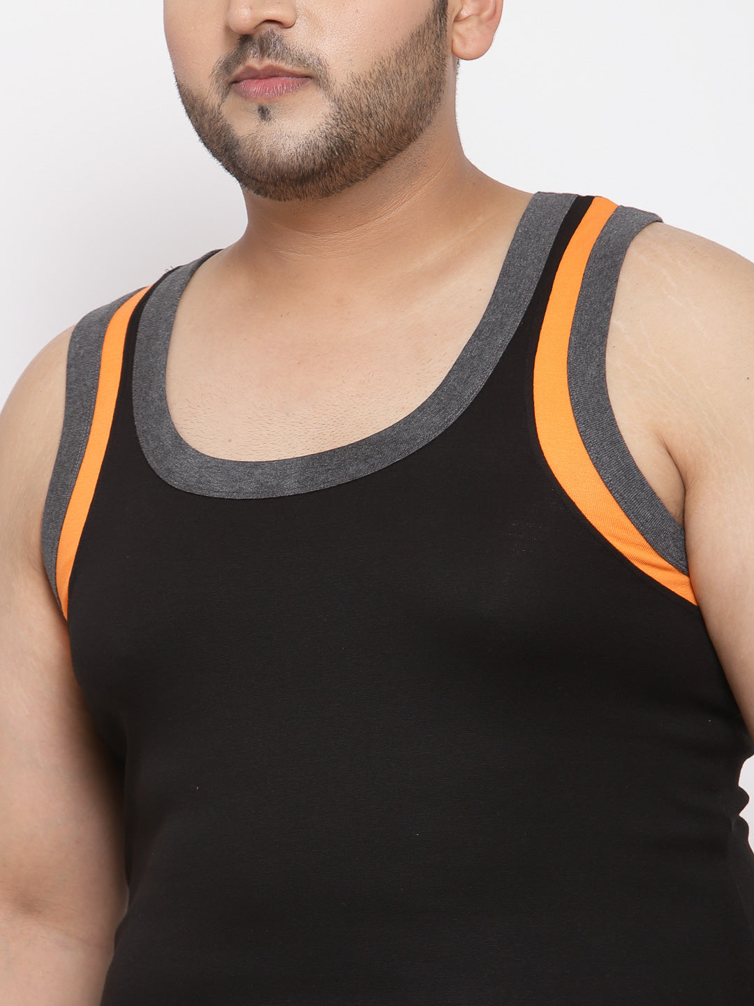 plusS Plus Size Men Black Solid Pure Cotton Basic Vest