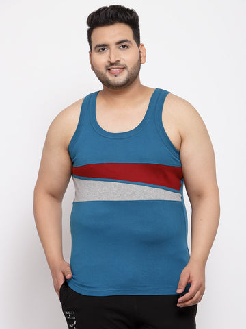 plusS Men Turquoise Blue  Red Printed Innerwear Vest