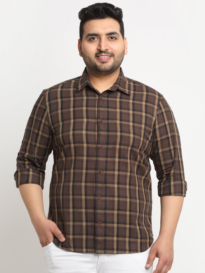 Tartan Checked Spread Collar Cotton Casual Shirt