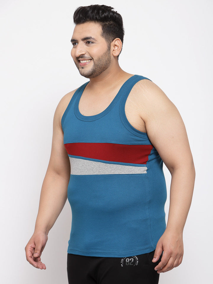 plusS Men Turquoise Blue  Red Printed Innerwear Vest