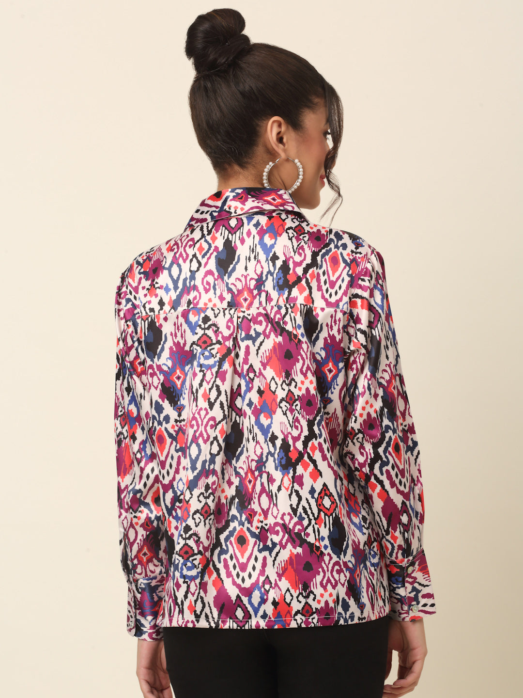 plusS Pink Abstract Printed Cutaway Collar Casual Shirt