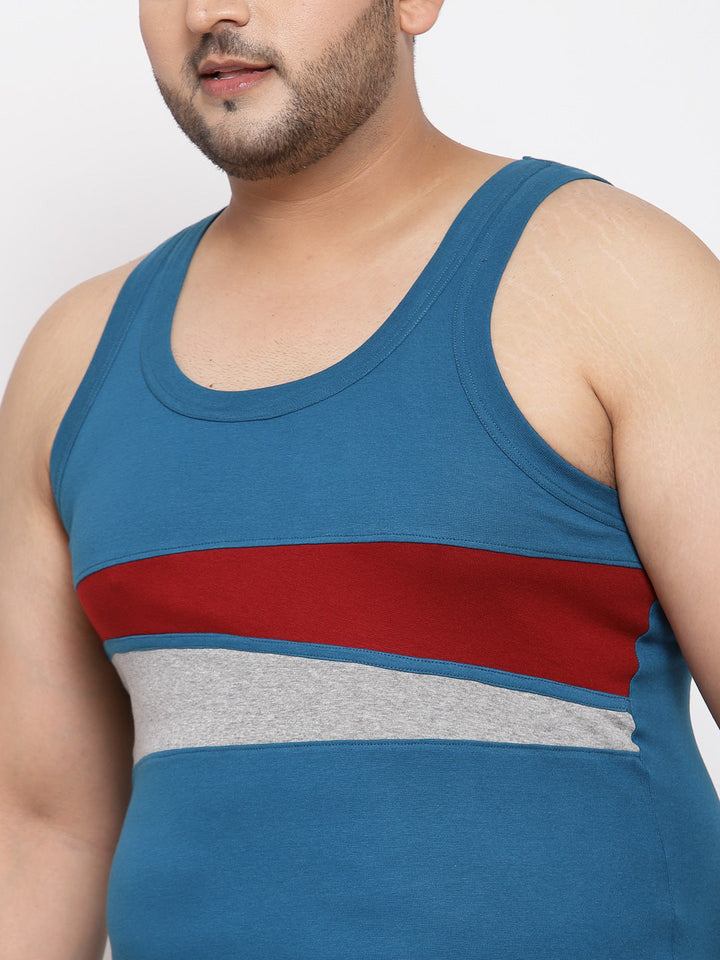 plusS Men Turquoise Blue  Red Printed Innerwear Vest