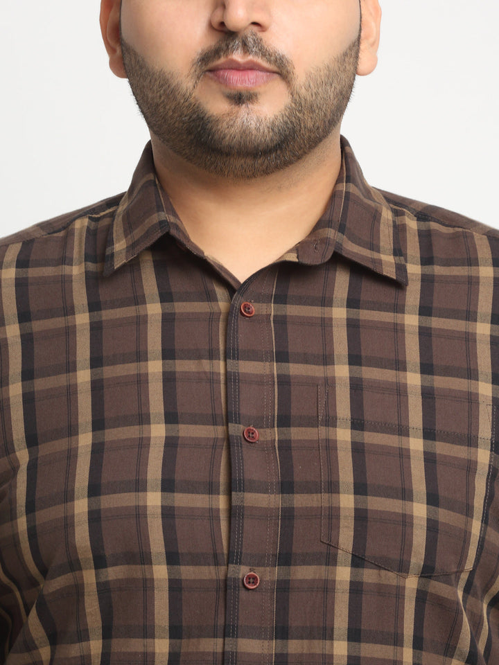 Tartan Checked Spread Collar Cotton Casual Shirt