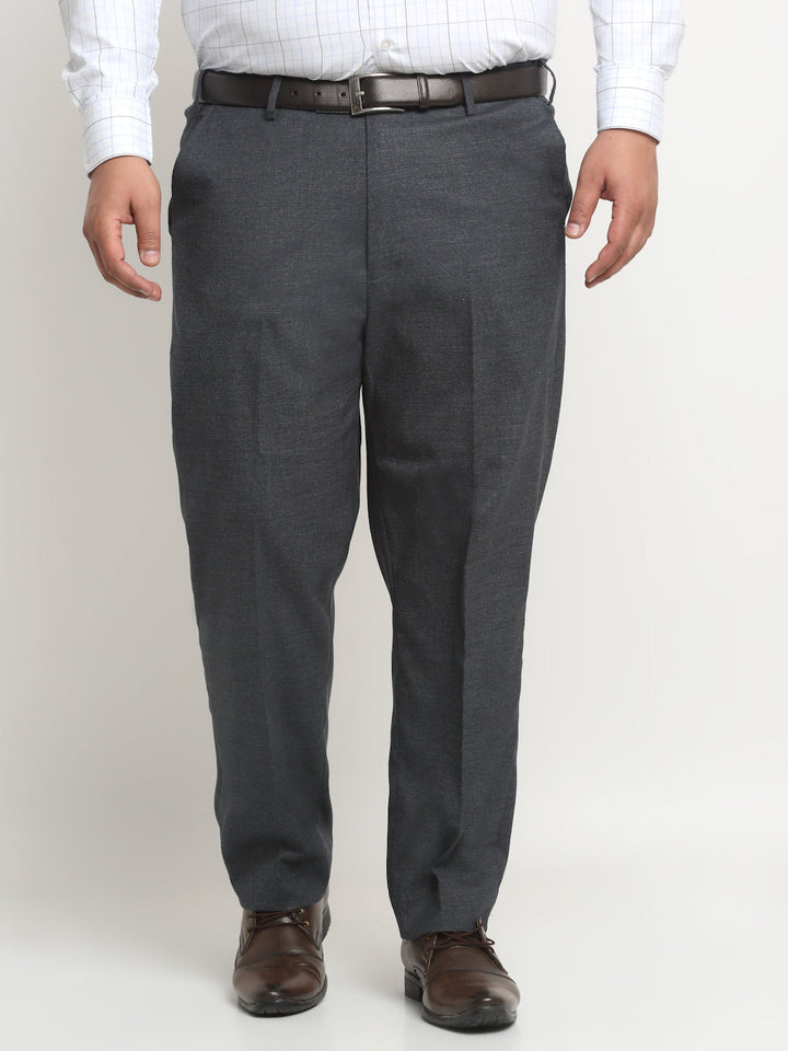 Men Blue Mid-Rise Cotton Formal Trousers