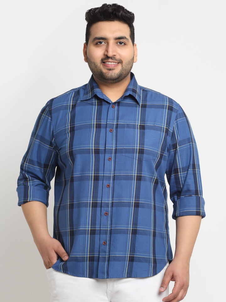 Plus Size Tartan Checks Cotton Casual Shirt