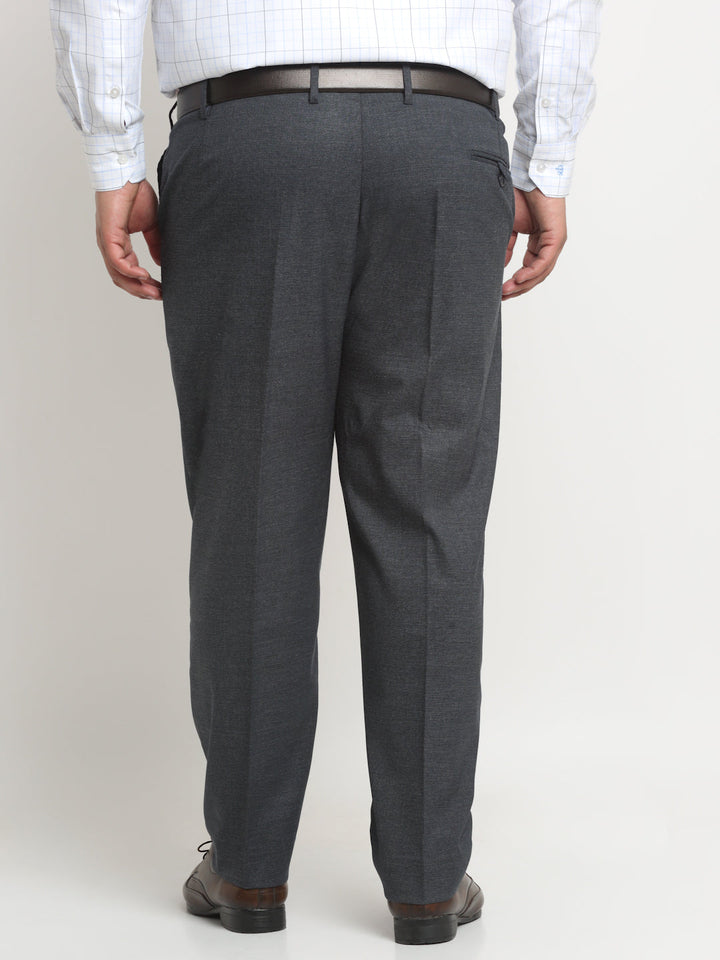 Men Blue Mid-Rise Cotton Formal Trousers