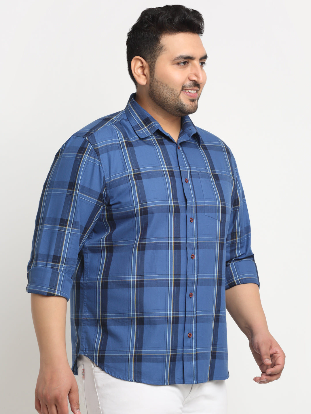 Plus Size Tartan Checks Cotton Casual Shirt