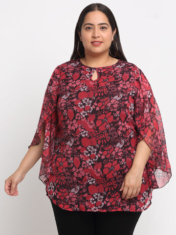 plusS Floral Printed Cape Top